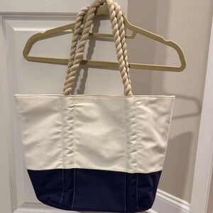 Neiman Marcus Navy and Cream Tote Bag